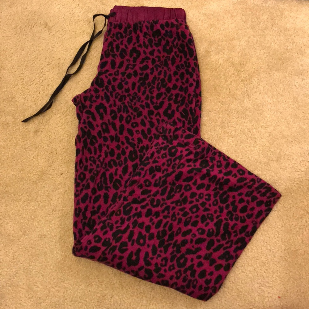 Pink/black leopard fleece pajama pants